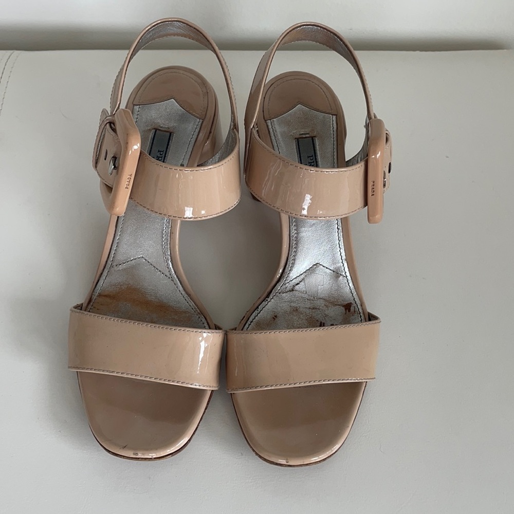 Prada Nude Strappy Sandal with Block Heel 7.5